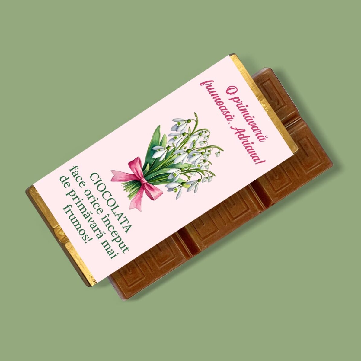 Mini tabletă de ciocolată personalizată cu mesaj - Primăvară