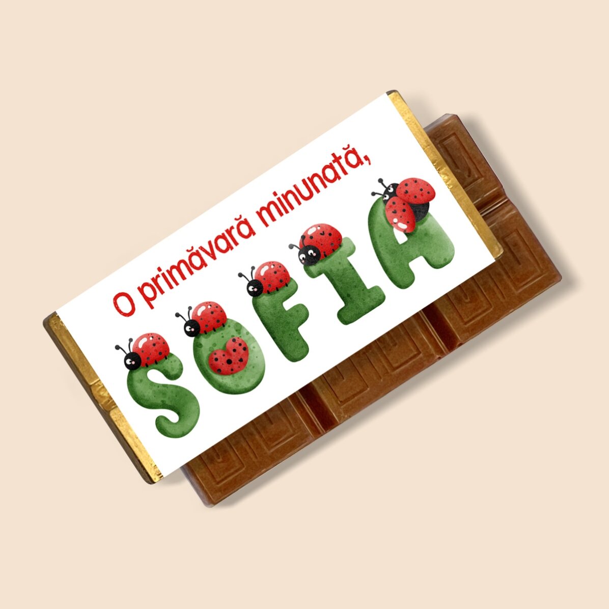 Mini tabletă de ciocolată personalizată cu mesaj și nume- Buburuze