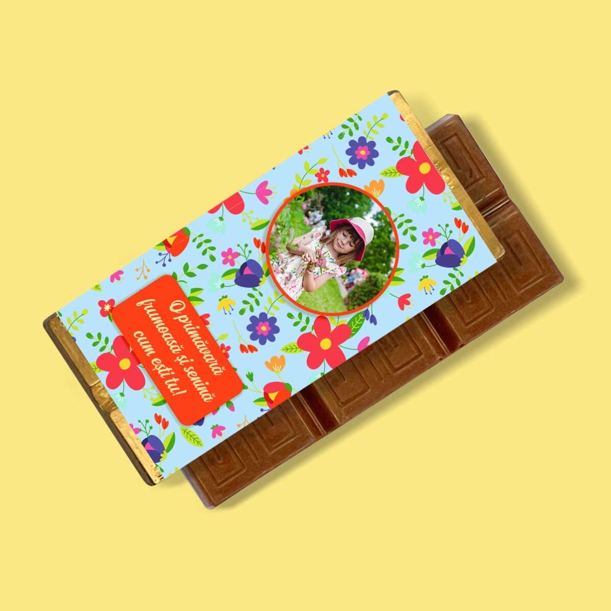 Mini tabletă de ciocolată personalizată cu mesaj și poză - Pretty flowers