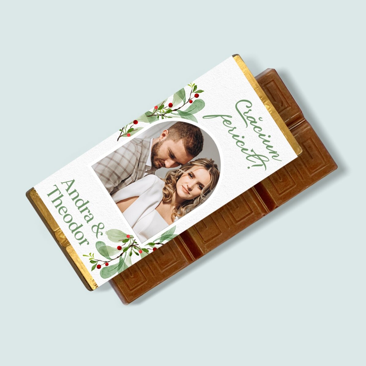 Mini tabletă de ciocolată personalizată cu o poză și mesaj - Crăciun cu cei dragi