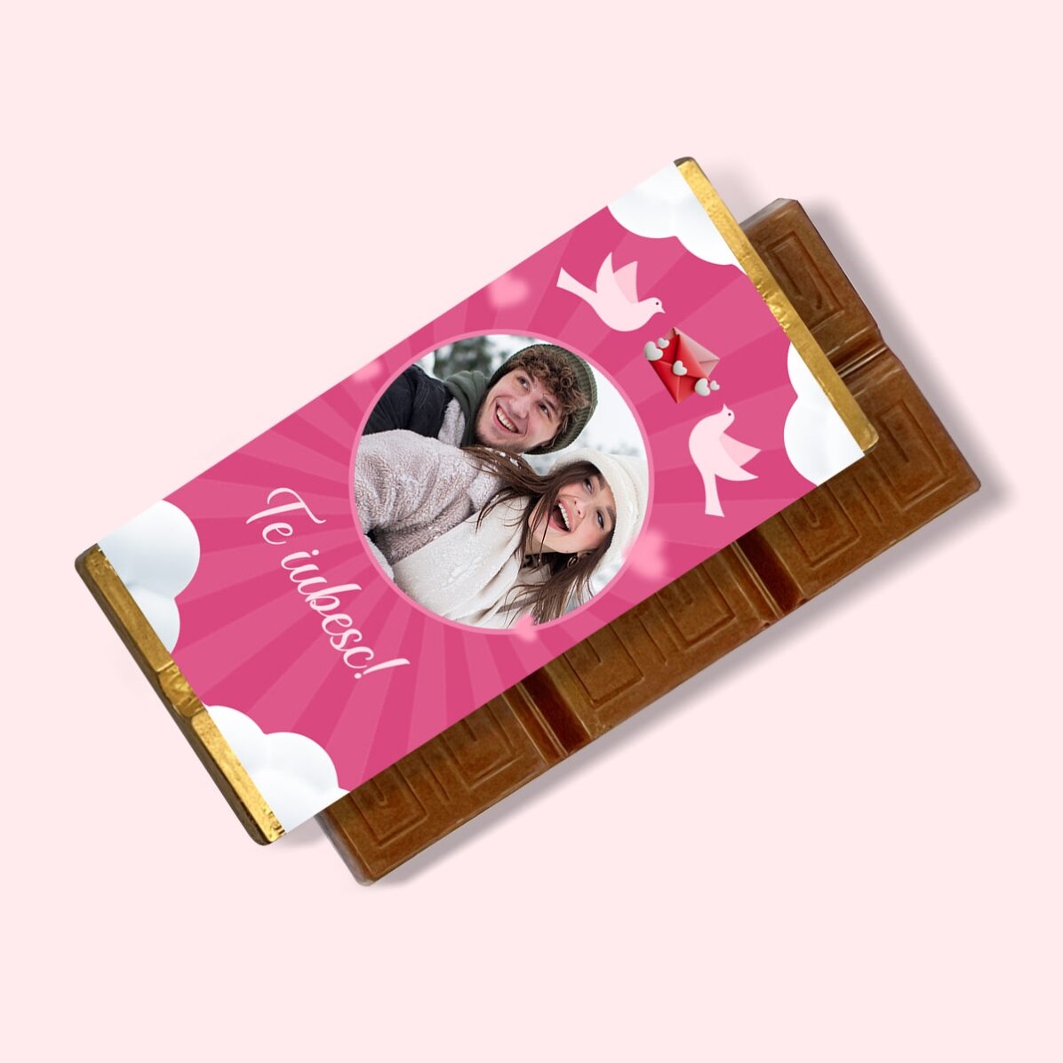 Mini tabletă de ciocolată personalizată cu poză și mesaj - Iubire