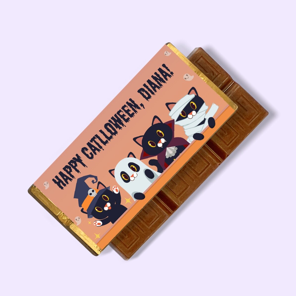 Mini tabletă de ciocolată personalizată cu text - Catlloween