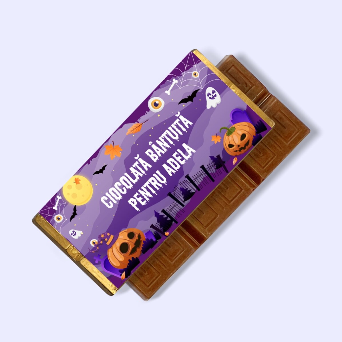 Mini tabletă de ciocolată personalizată cu text - Ciocolată bântuită