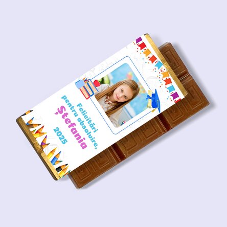 Mini tabletă de ciocolată personalizată pentru copii cu poză și mesaj - Absolvire 