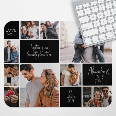 Mouse pad XL personalizat cu 9 poze și text - Memories