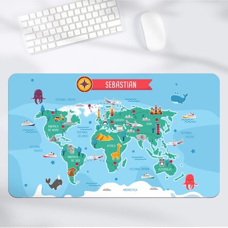 Mouse pad XXL personalizat cu nume pentru copii - Harta lumii