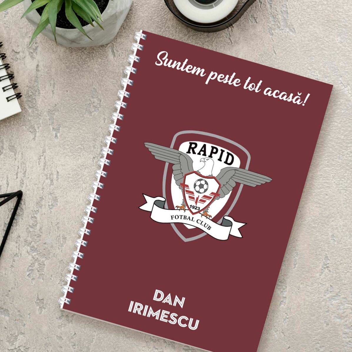 Notebook FC Rapid personalizat cu nume și mesaj