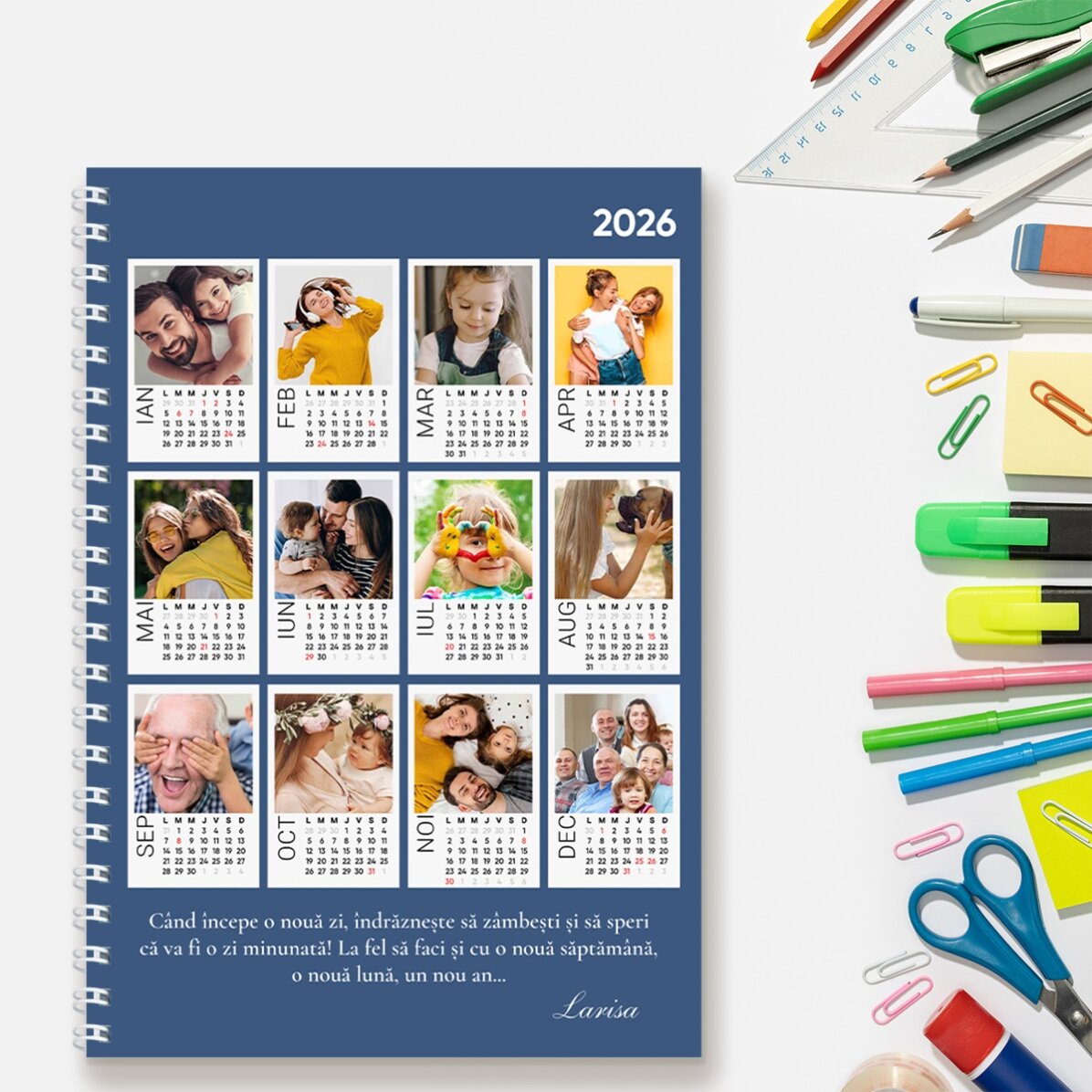 Notebook personalizat cu 12 poze și text - Calendar