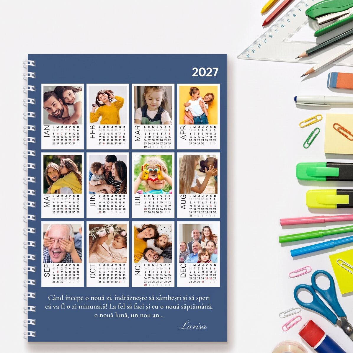 Personalised notebook with 12 photos and text - Calendar