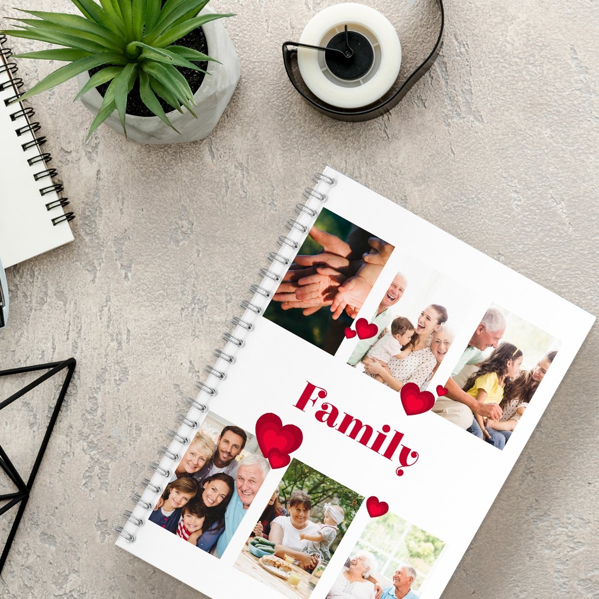 Notebook personalizat cu 6 poze și text - Family