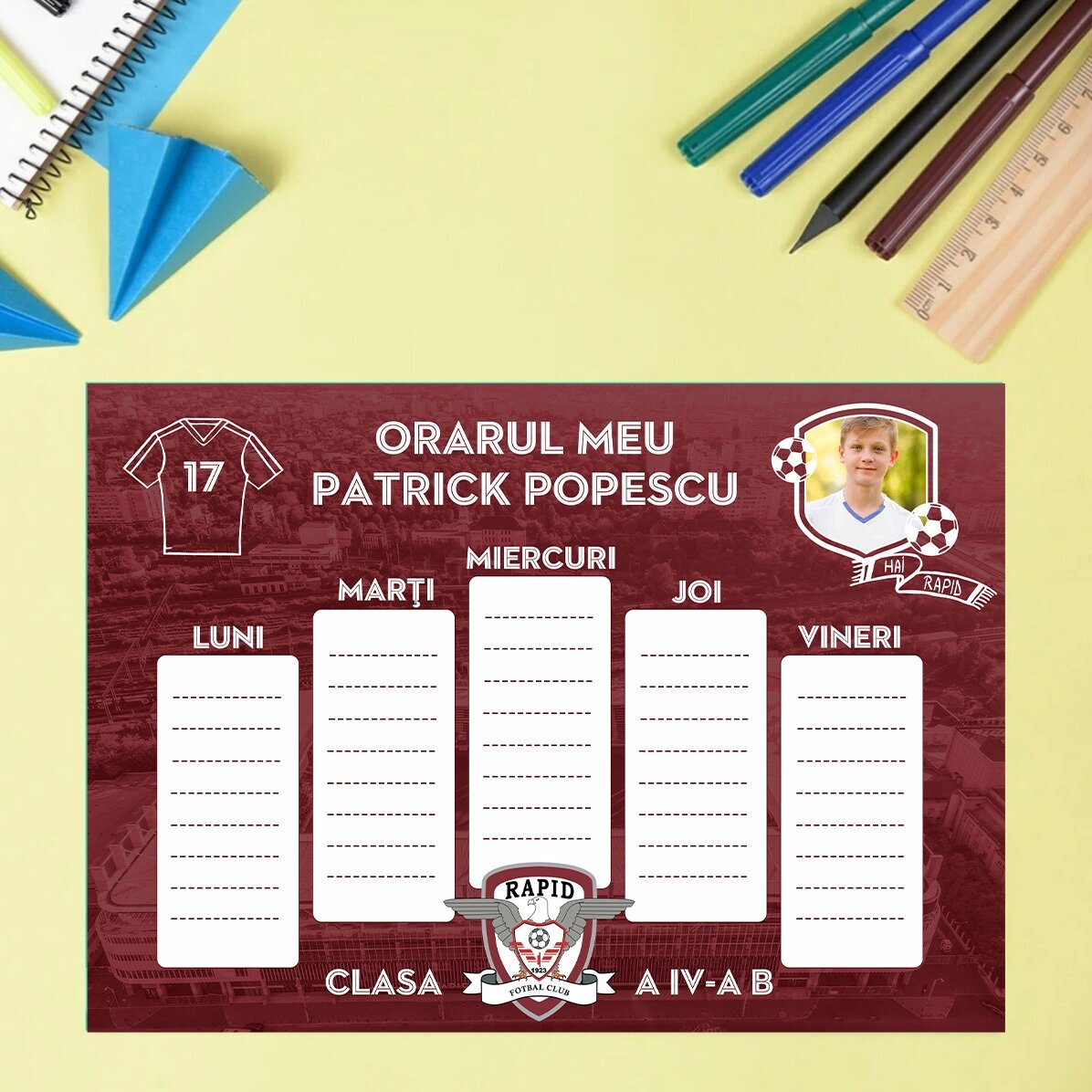 Orar personalizat cu o poză și text - FC Rapid 1923