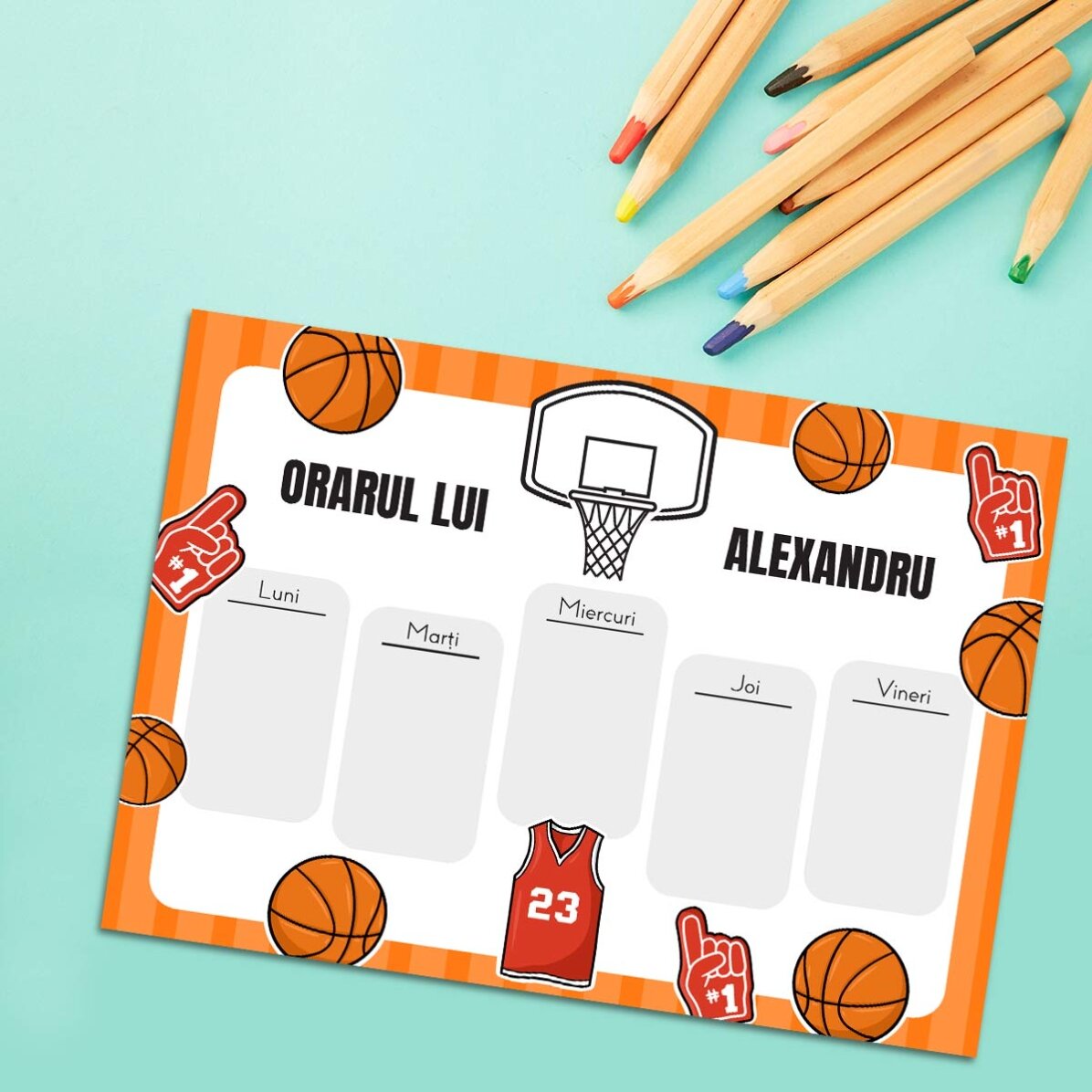 Orar personalizat cu text - Baschet