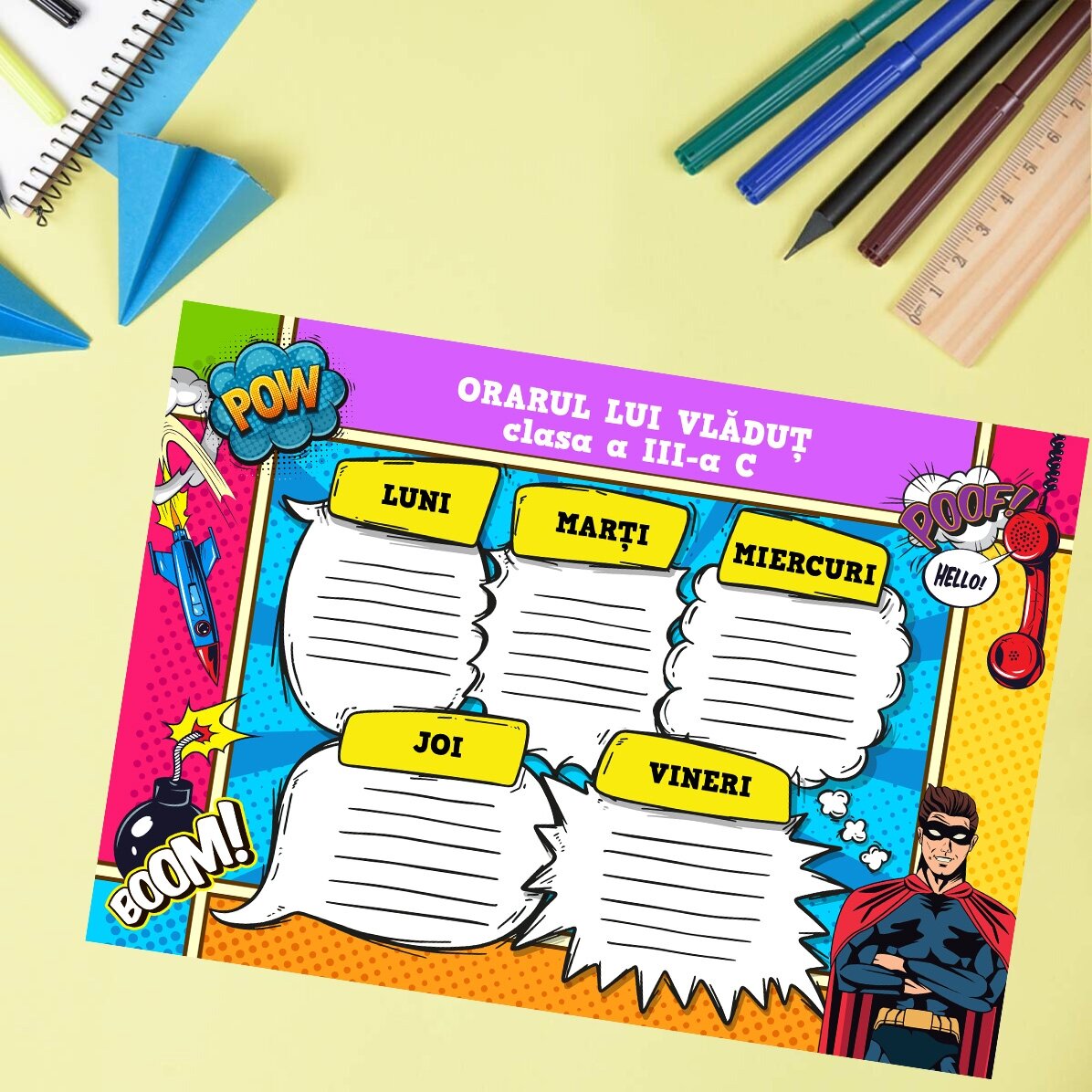 Orar personalizat cu text - Comic Book