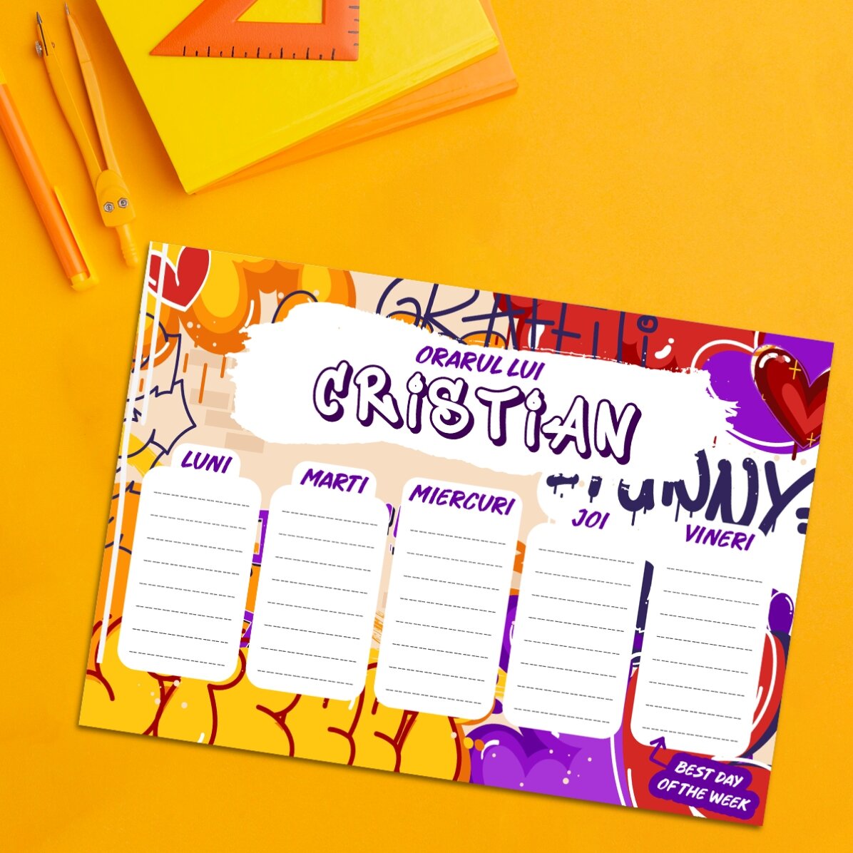 Orar personalizat cu text - Graffiti