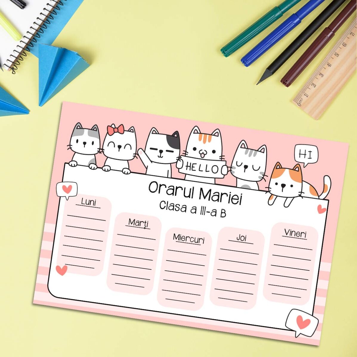 Orar personalizat cu text - Kitty