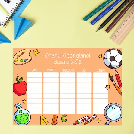 Orar personalizat cu text și fundal colorat