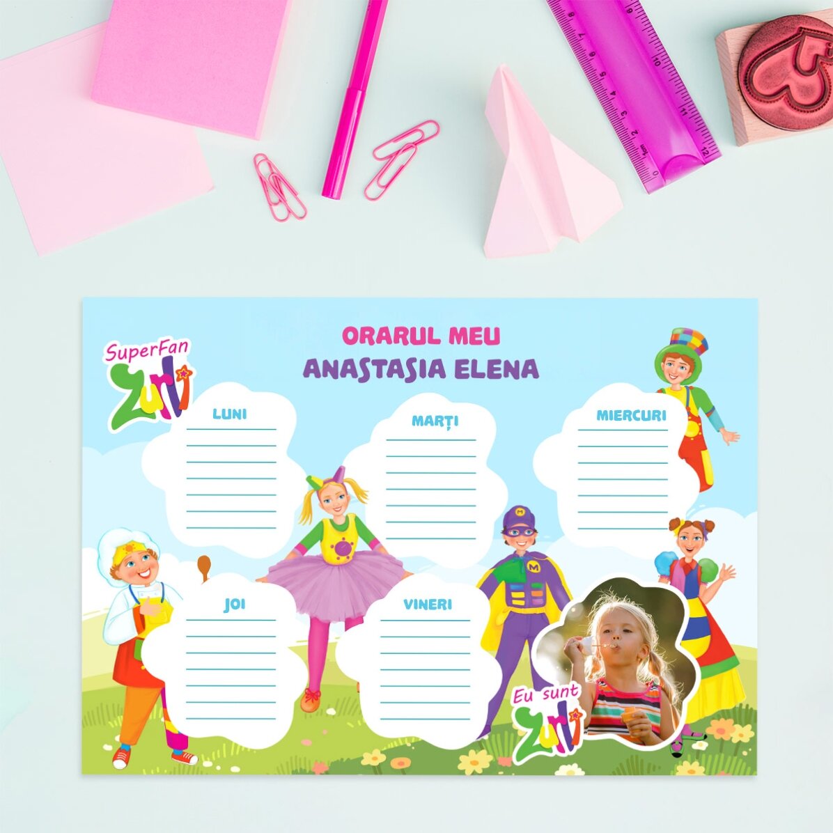 Orar personalizat cu text și poză - SuperFan Zurli