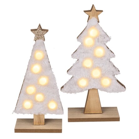 Set 2 ornamente din lemn - Brăduți de Crăciun cu luminițe