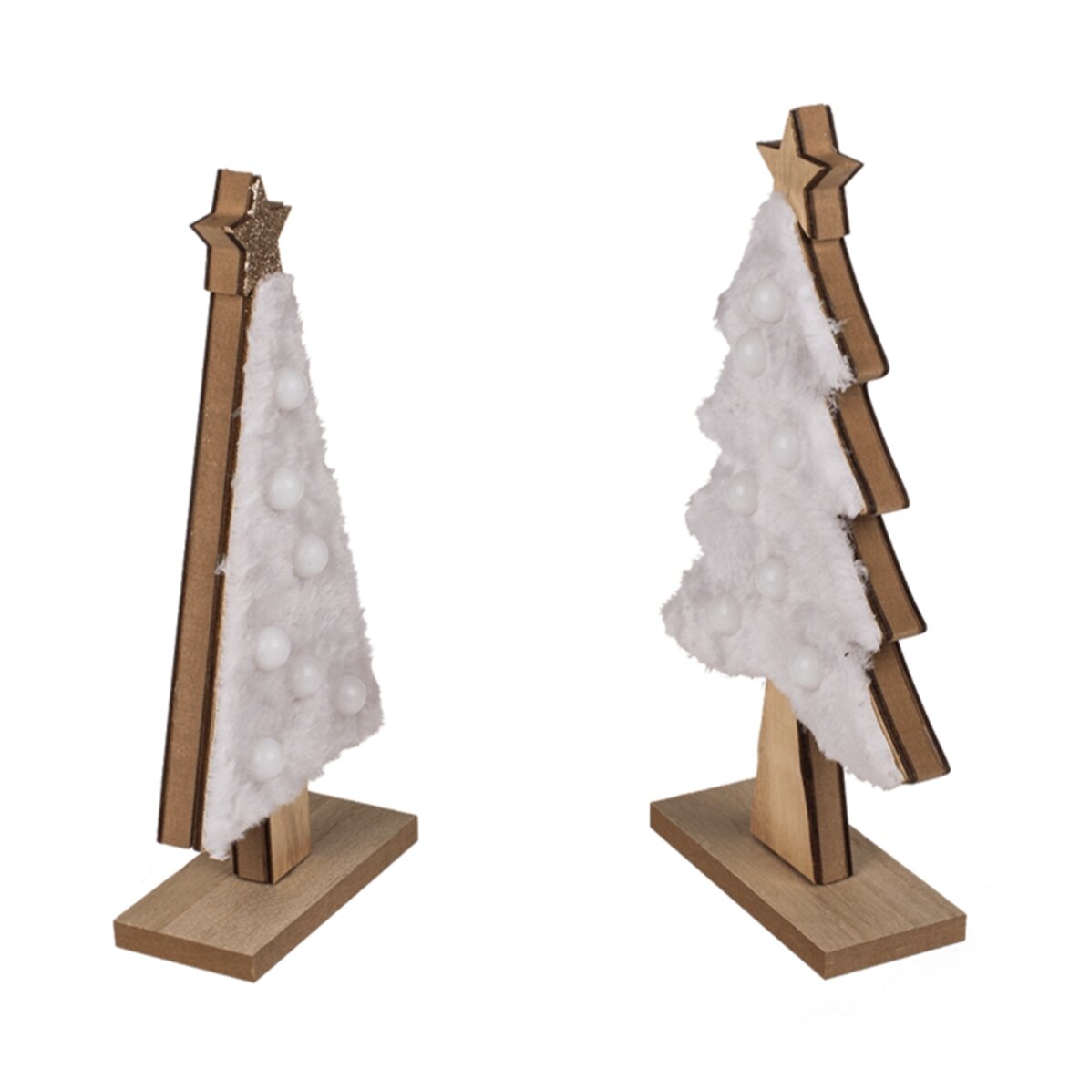 Set 2 ornamente din lemn - Brăduți de Crăciun cu luminițe