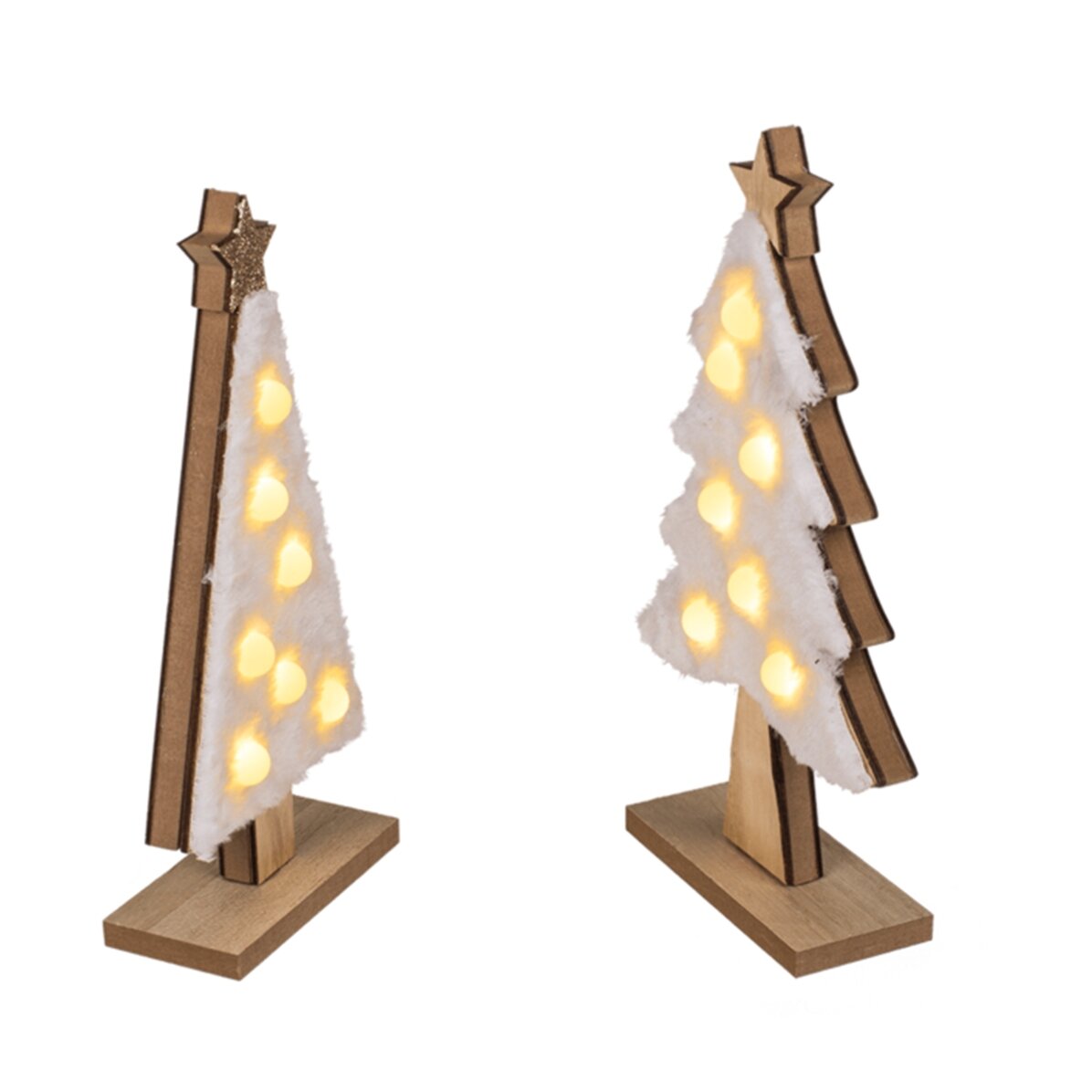 Set 2 ornamente din lemn - Brăduți de Crăciun cu luminițe