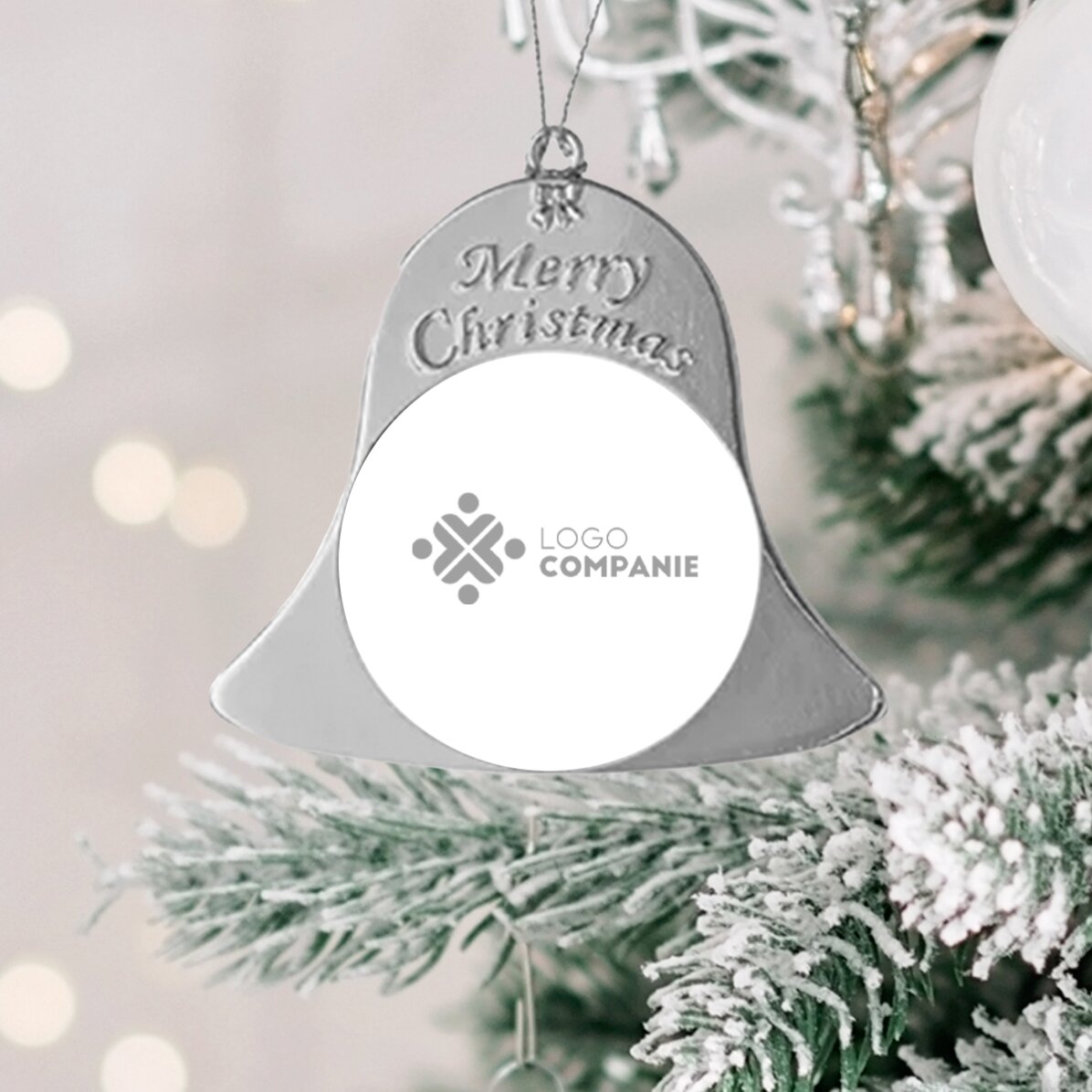 Ornament de brad personalizat față - verso cu logo - model Clopoțel