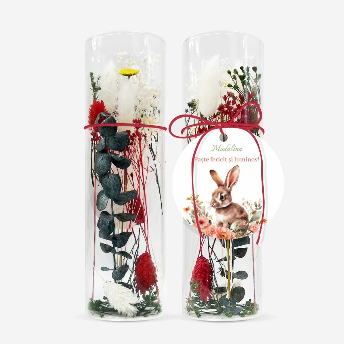 Ornament din sticlă cu flori prezervate personalizat cu mesaj - Paște fericit!