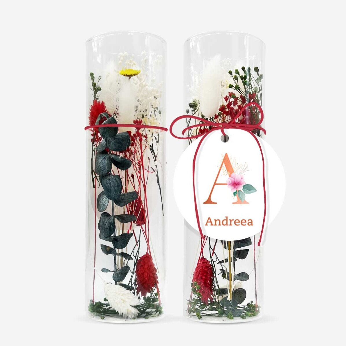Ornament din sticlă cu flori prezervate personalizat cu text - Floral