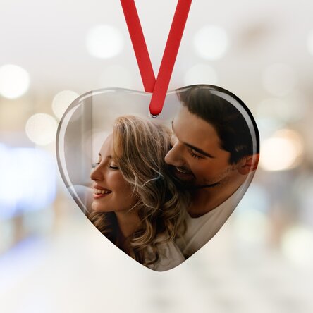 Ornament inimă din sticlă personalizat cu o poză