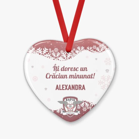 Ornament inimă FC Rapid personalizat cu text - Fulgi de zăpadă