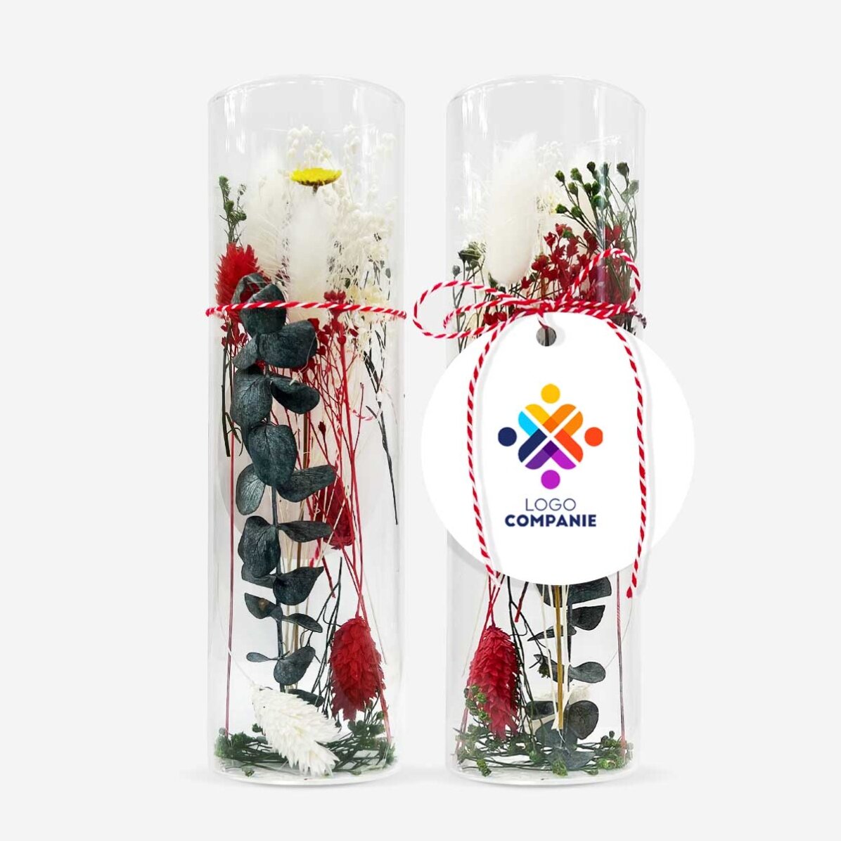 Ornament mărțișor din sticlă cu flori prezervate personalizat cu logo