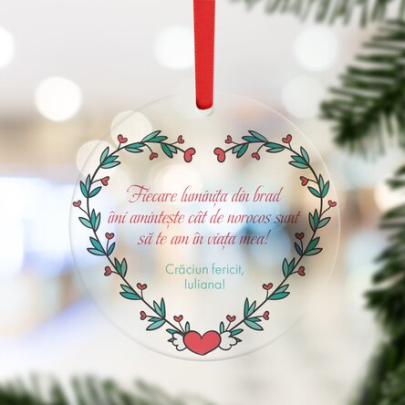 Ornament rotund personalizat cu mesaj - Crăciun fericit!