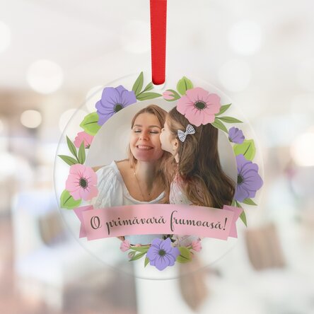 Ornament rotund personalizat cu o poză și text  - Floral