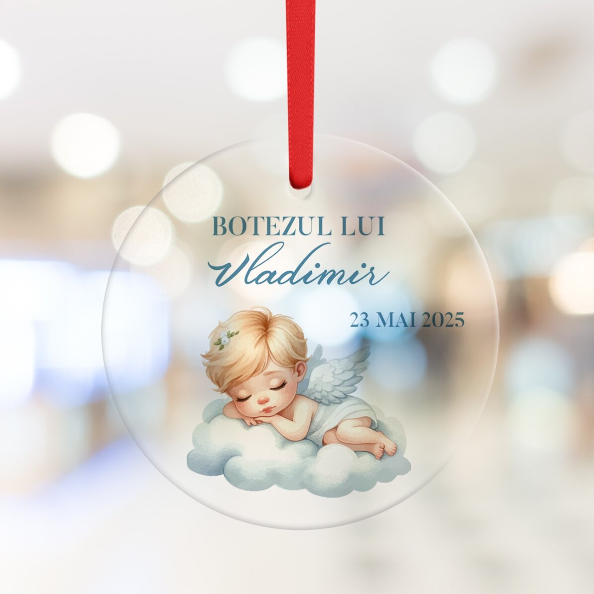 Ornament rotund personalizat cu text - Botez