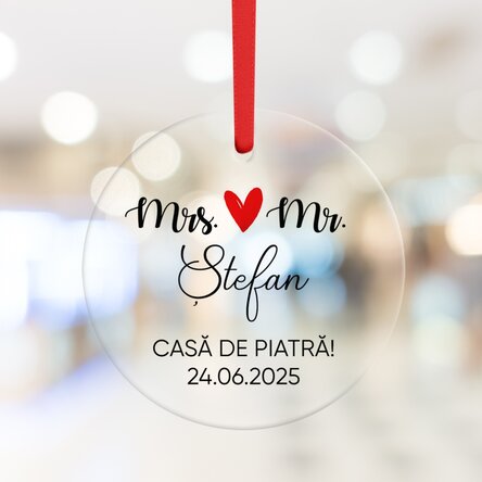 Ornament rotund personalizat cu text - Mr & Mrs