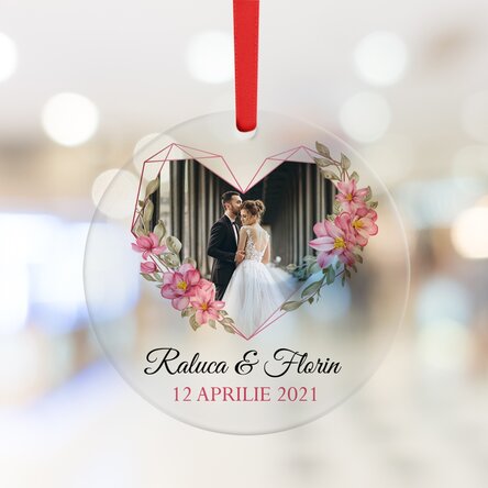 Ornament rotund personalizat cu text și poză - Flower frame