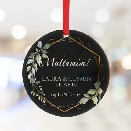 Ornament rotund personalizat cu text - Thank you (negru)