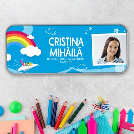 Penar personalizat cu o poză și text - Model curcubeu