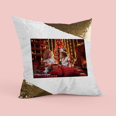 Pernă cu paiete personalizată cu poză - Paiete aurii