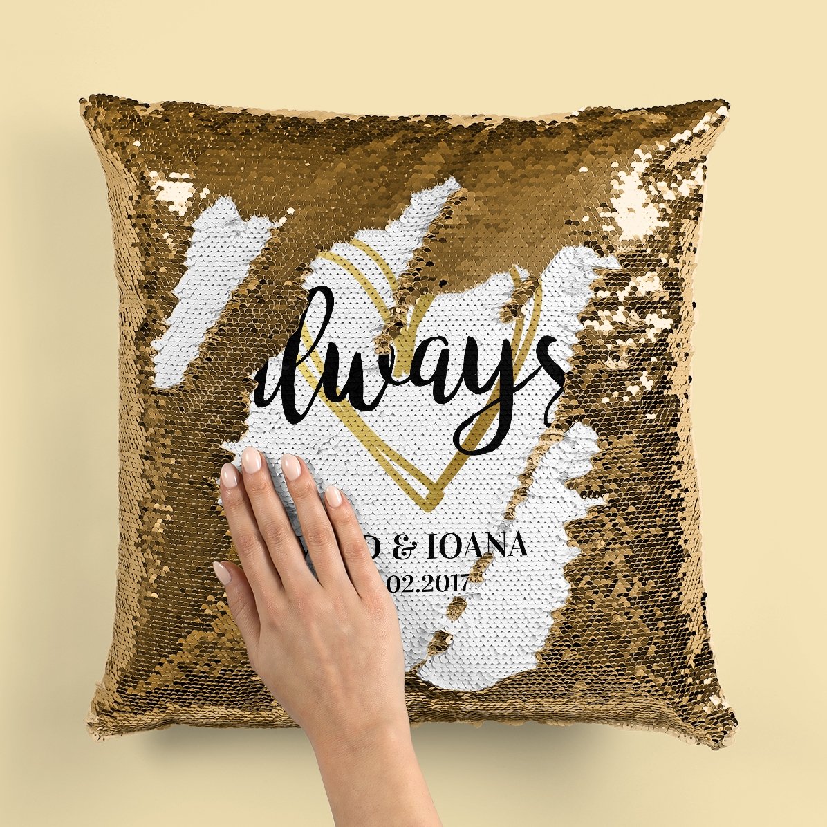 Pernă cu paiete personalizată cu text - Always