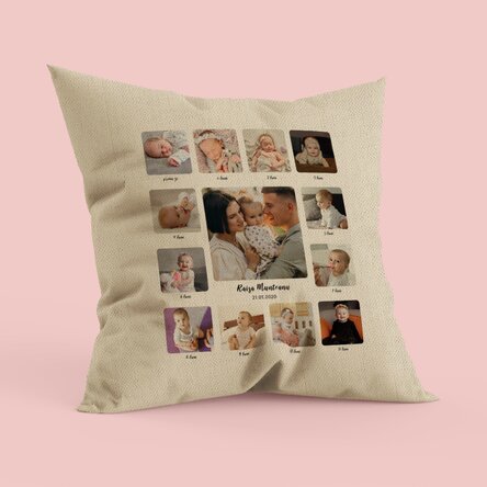 Pernă personalizată cu 13 poze și text - Primul meu an - In