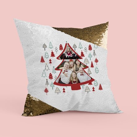 Pernă personalizată cu 2 poze - model de Crăciun - Paiete aurii