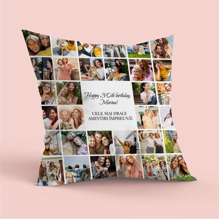 Pernă personalizată cu 32 poze și mesaj - Zi de naștere