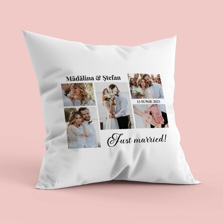 Pernă personalizată cu 5 poze și text - Memories