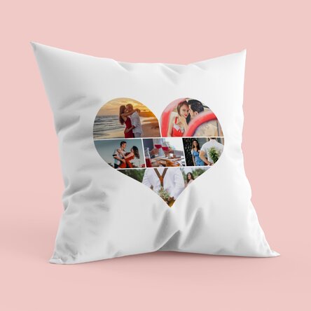 Pernă personalizată cu 6 poze în formă de inimă