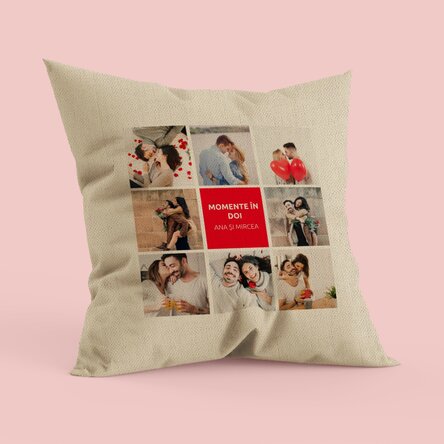 Pernă personalizată cu 8 poze și text - In