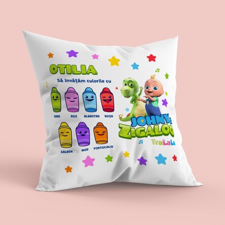 Pernă personalizată cu nume - Învățăm culorile cu TraLaLa