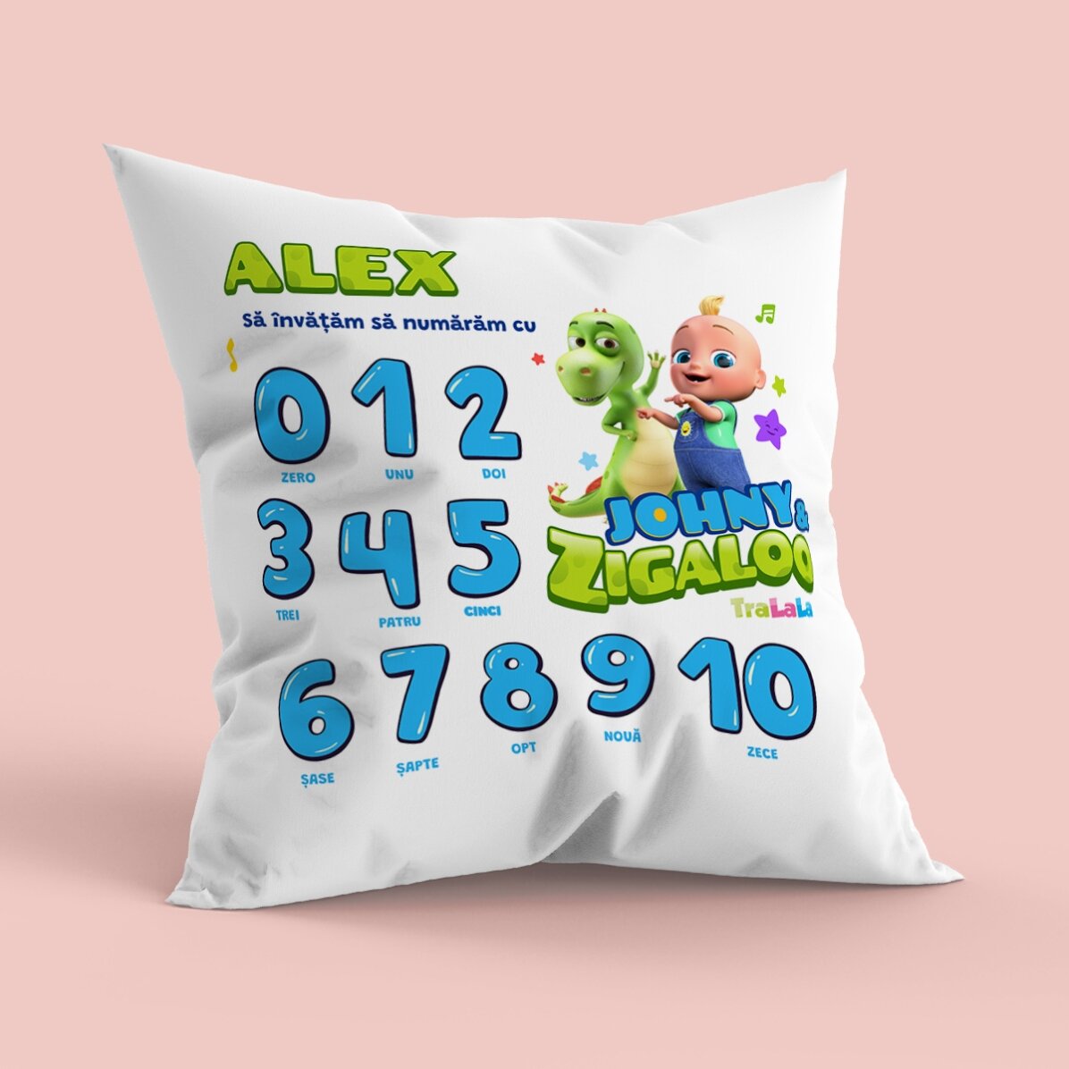 Pernă personalizată cu nume - Învățăm să numărăm cu TraLaLa