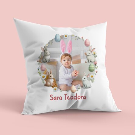 Pernă personalizată cu nume și poză - Paște fericit!