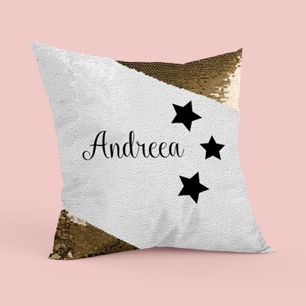 Pernă personalizată cu nume - stars - Paiete aurii