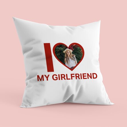 Pernă personalizată cu poză și text - I love my girlfriend 